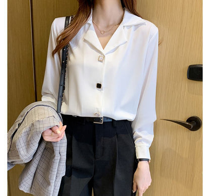 Short-Sleeve Plain Chiffon Shirt