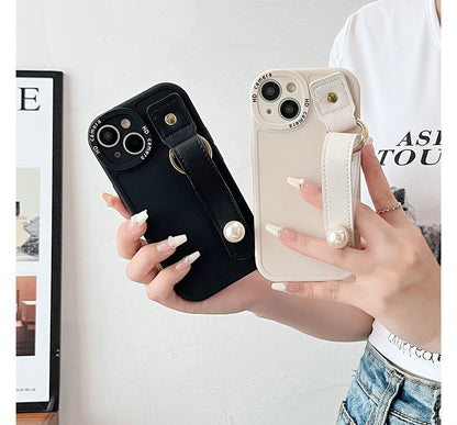 Faux Pearl Hand Strap Phone Case - iPhone 7 / 8 / SE / 7 Plus / 8 Plus / X / XS / XR / XS Max / 11 / 11 Pro / 11 Pro Max / 12 / 12 Pro / 12 mini / 12 Pro Max / 13 / 13 Pro / 13 mini / 13 Pro Max / 14 / 14 Plus / 14 Pro / 14 Pro Max