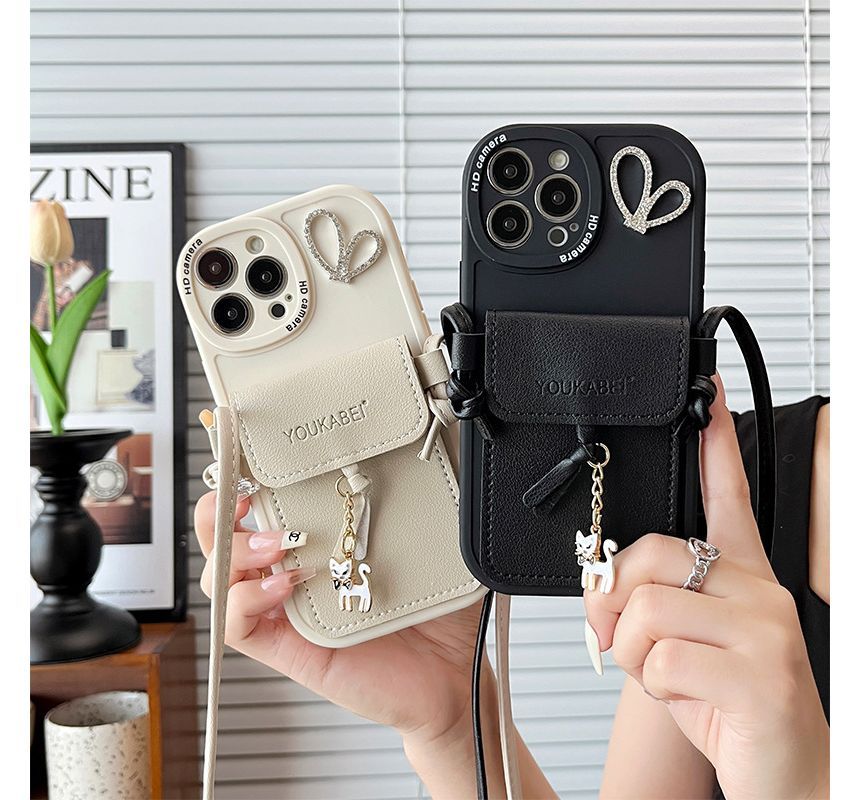 Cat Pendant Card Holder Phone Case - iPhone 7 / 8 / SE / 7 Plus / 8 Plus / X / XS / XR / XS Max / 11 / 11 Pro / 11 Pro Max / 12 / 12 Pro / 12 mini / 12 Pro Max / 13 / 13 Pro / 13 mini / 13 Pro Max / 14 / 14 Plus / 14 Pro / 14 Pro Max