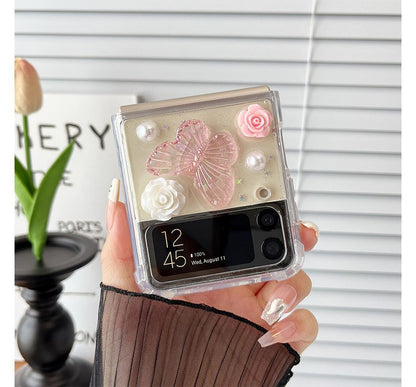 Butterfly Floral Faux Pearl Phone Case - Samsung Flip