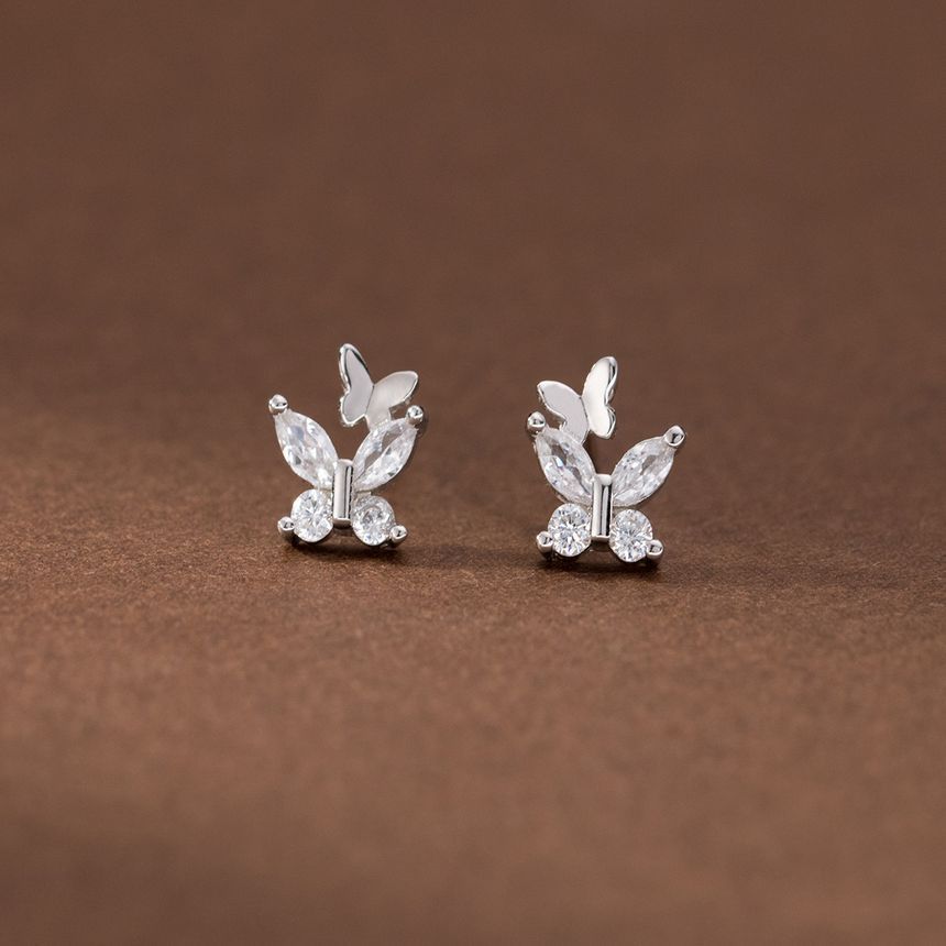 Butterfly Rhinestone Sterling Silver Stud Earring