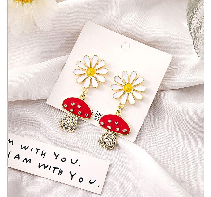 Mushroom Rhinestone Drop Earring