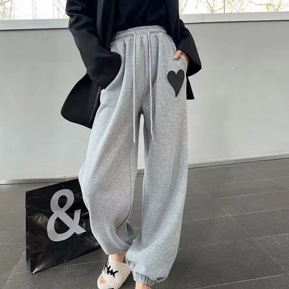 High Waist Heart Print Straight-Fit Sweat Pants