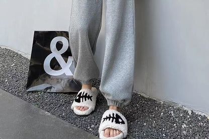 High Waist Heart Print Straight-Fit Sweat Pants