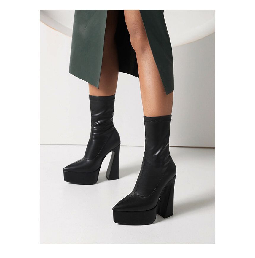 Pointed Toe Platform High Heel Short Boots