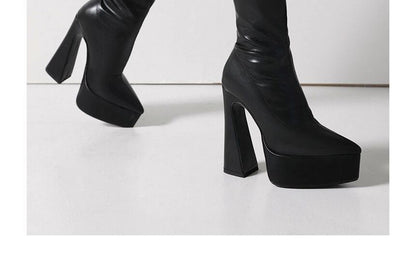 Pointed Toe Platform High Heel Short Boots