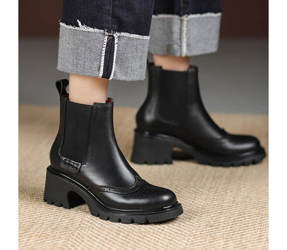 Platform Wingtip Block Heel Chelsea Boots