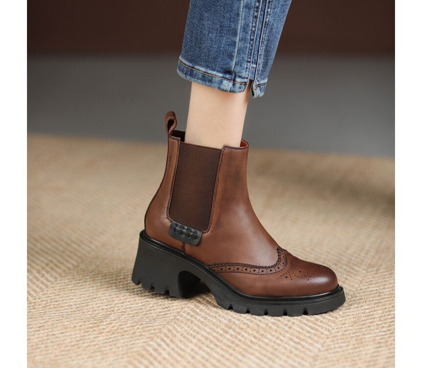 Platform Wingtip Block Heel Chelsea Boots