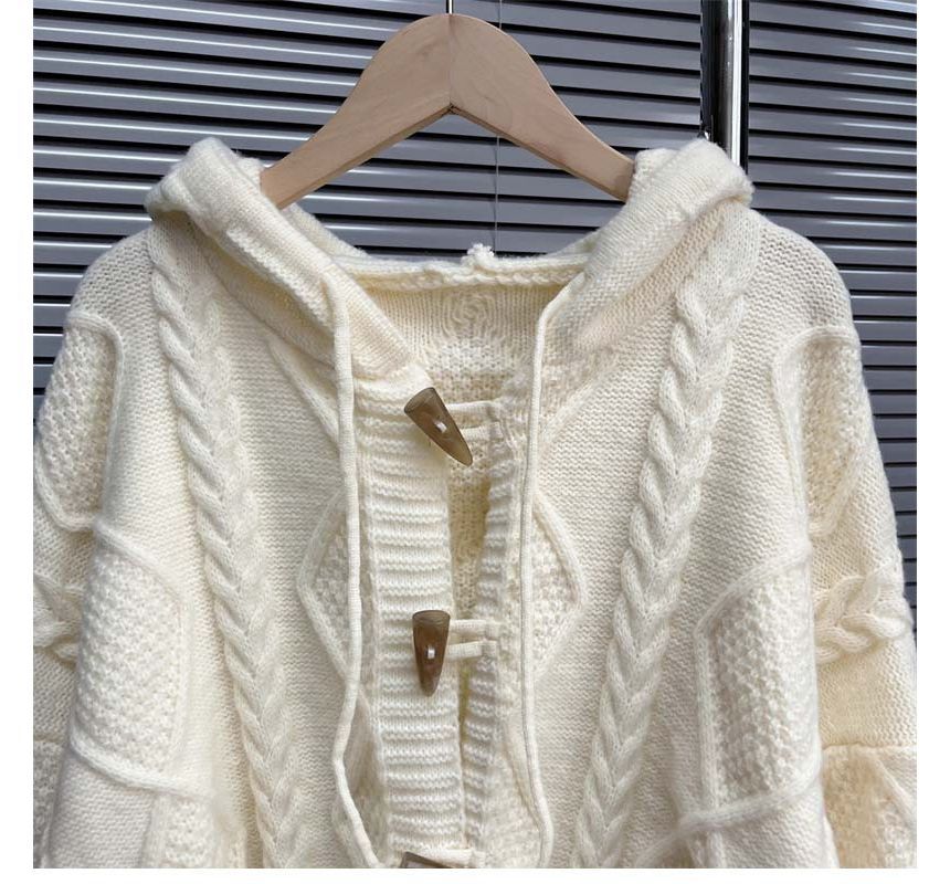 Plain Hooded Cable Knit Toggle Cardigan