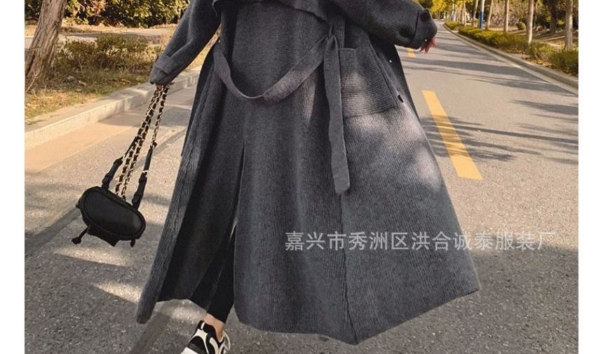 Plain Midi Knit Double-Breasted Trench Coat