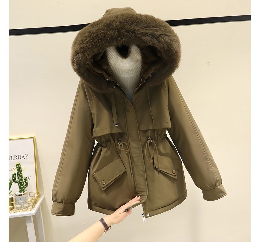 Fluffy Hooded Plain Puffer Jacket