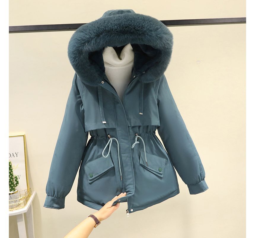 Fluffy Hooded Plain Puffer Jacket