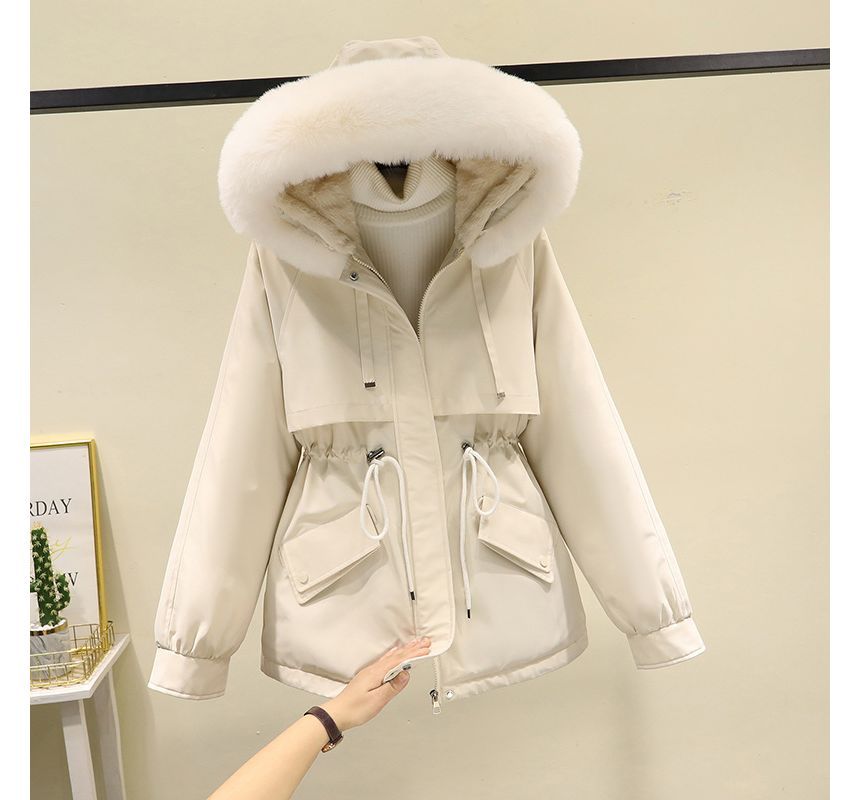 Fluffy Hooded Plain Puffer Jacket