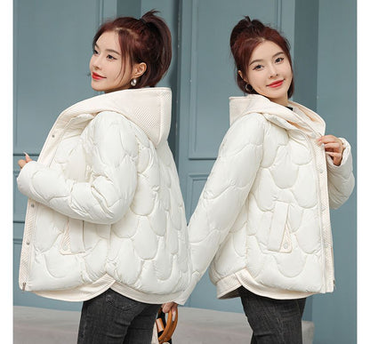 Mock Two-Piece Quilted Hooded Zip Jacket