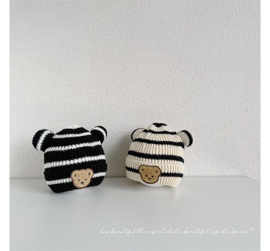 Ear Accent Striped Beanie