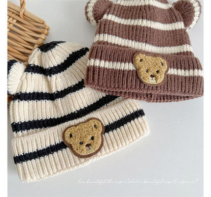 Ear Accent Striped Beanie