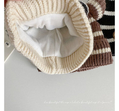 Ear Accent Striped Beanie