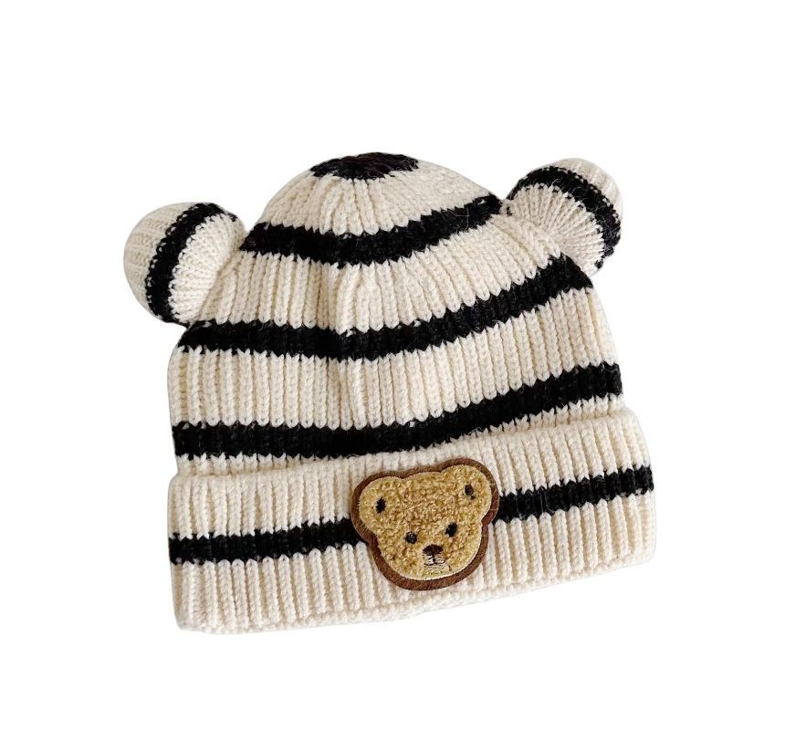 Ear Accent Striped Beanie