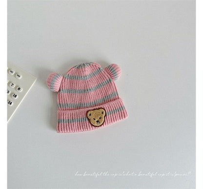 Ear Accent Striped Beanie