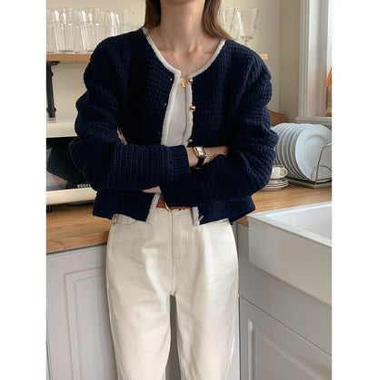 Plain Contrast Trim Cardigan