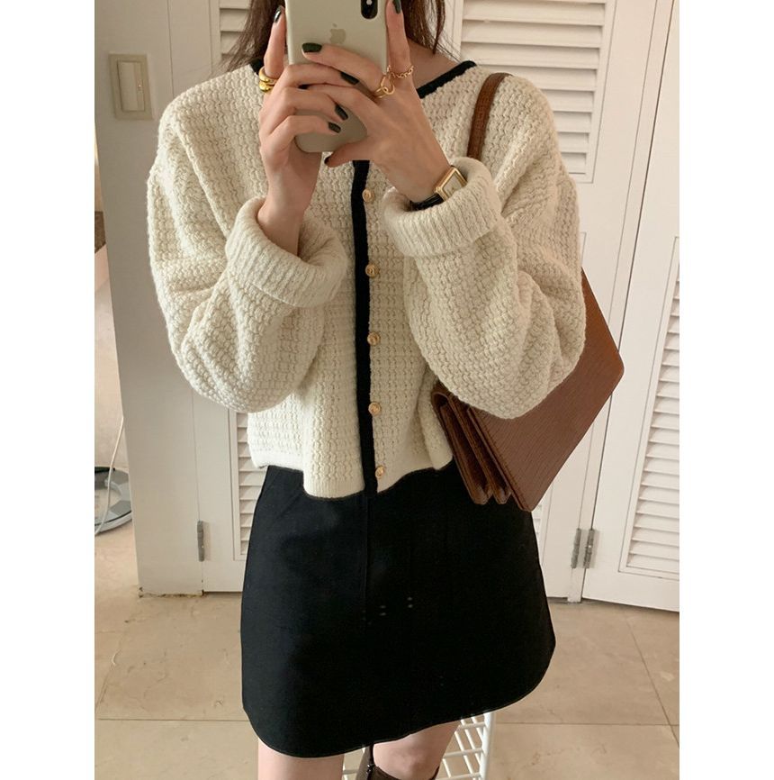 Plain Contrast Trim Cardigan