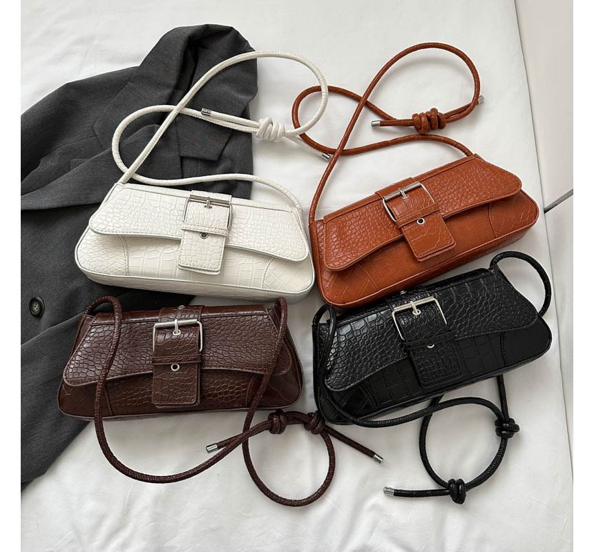 Buckled Faux Leather Shoulder Bag