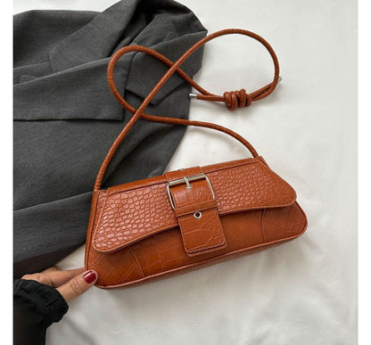 Buckled Faux Leather Shoulder Bag