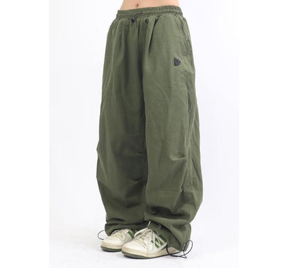 Low Waist Plain Loose-Fit Wide-Leg Cargo Pants