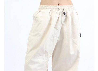 Low Waist Plain Loose-Fit Wide-Leg Cargo Pants