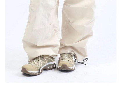 Low Waist Plain Loose-Fit Wide-Leg Cargo Pants