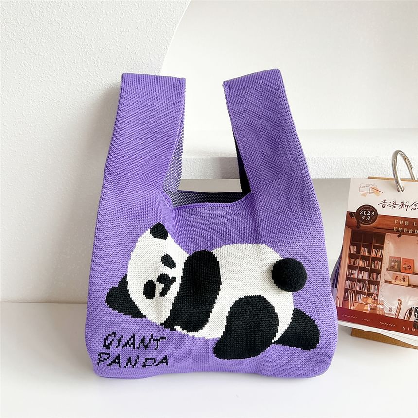 Panda Print Knit Tote Bag