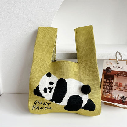 Panda Print Knit Tote Bag