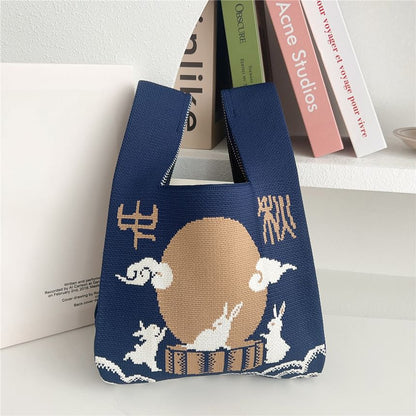 Rabbit Print Knit Tote Bag