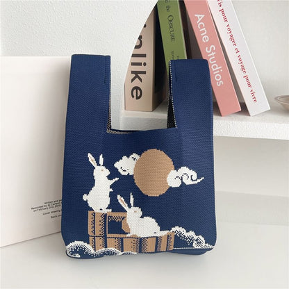 Rabbit Print Knit Tote Bag