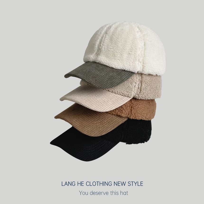 Corduroy Panel Faux Shearling Baseball Cap