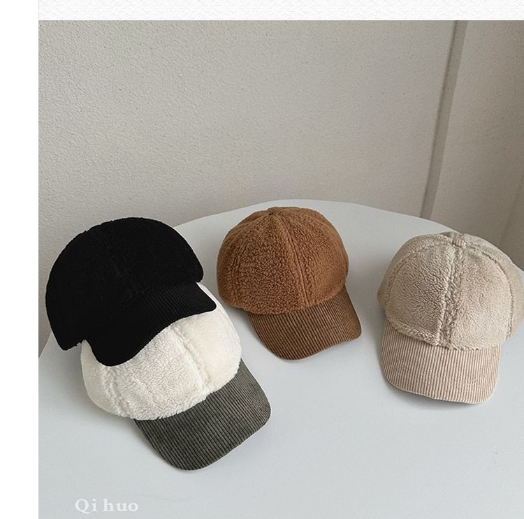 Corduroy Panel Faux Shearling Baseball Cap