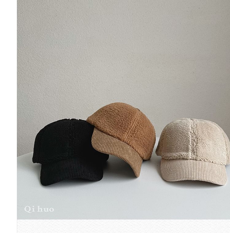 Corduroy Panel Faux Shearling Baseball Cap