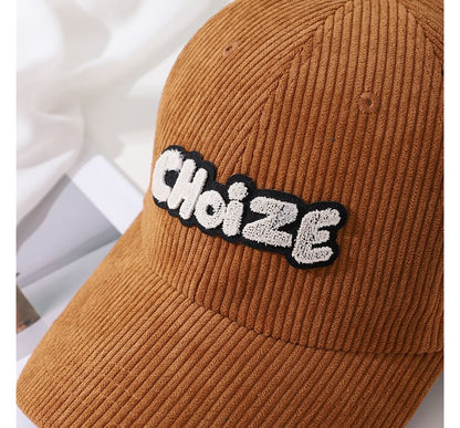 Lettering Applique Corduroy Baseball Cap