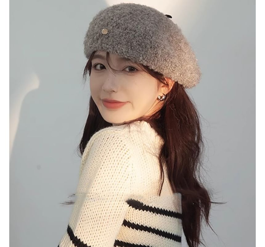 Faux Shearling Beret Hat