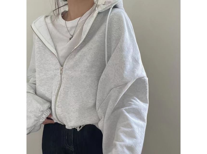 Plain Drawstring Zip Hoodie