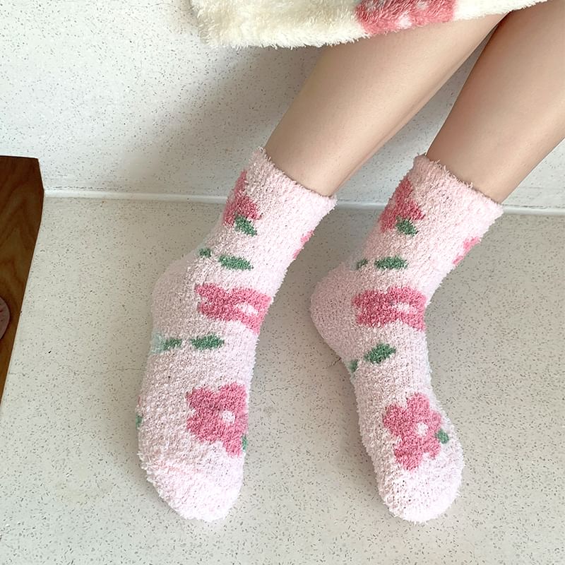 Floral Print Fluffy Socks