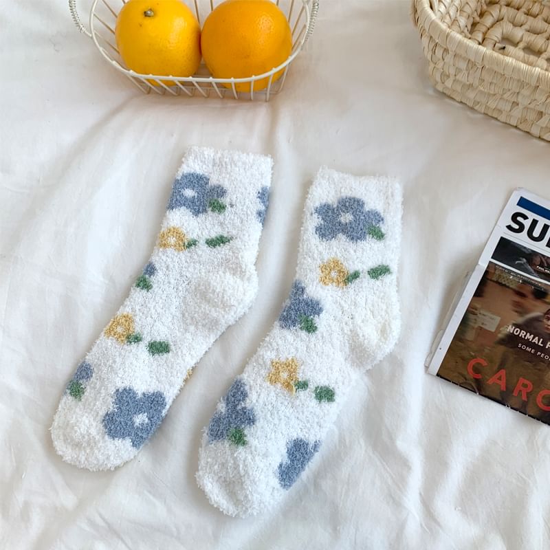 Floral Print Fluffy Socks