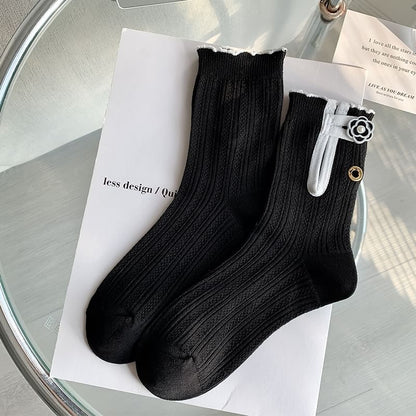 Floral Contrast Trim Ribbed Socks