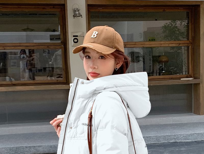 Letter Embroidered Hooded Puffer Jacket