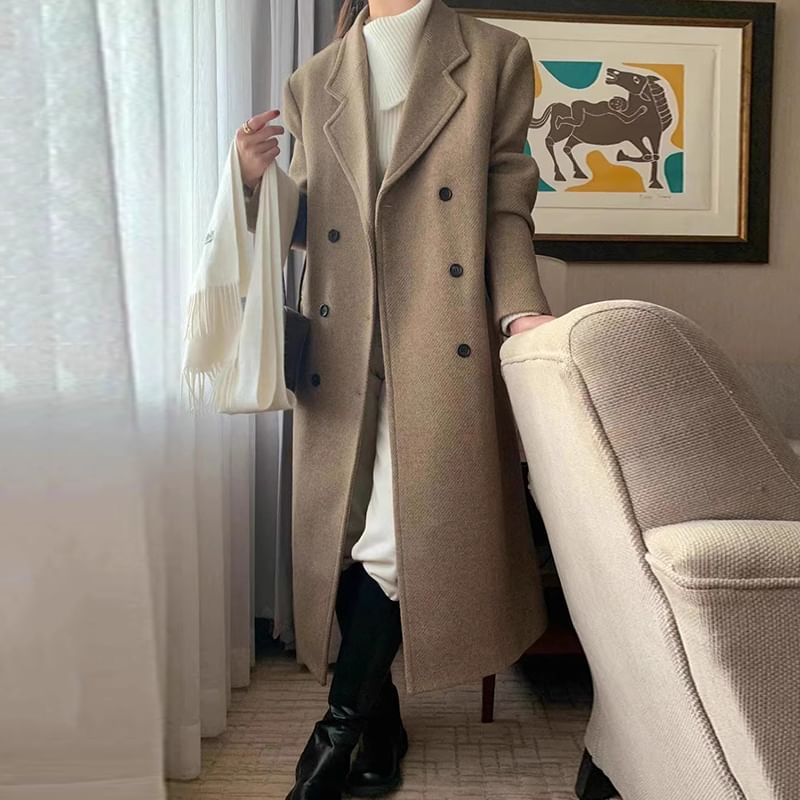 Double Breasted Plain Long Coat