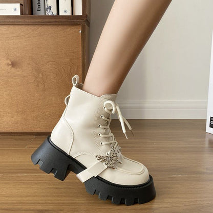 Butterfly Accent Lace-Up Platform Short Boots