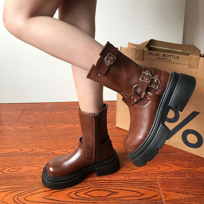 Buckled Platform Short Boots