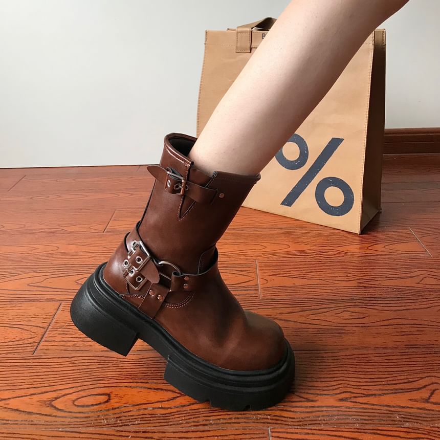 Buckled Platform Short Boots