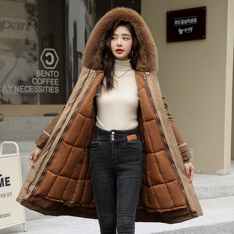 Fluffy Hooded Plain Puffer Coat