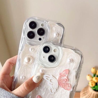 Butterfly Faux Pearl Phone Case - iPhone 15 Pro Max / 15 Pro / 15 Plus / 15 / 14 Pro Max / 14 Pro / 14 Plus / 14 / 13 Pro Max / 13 Pro / 13 / 13 mini / 12 Pro Max / 12 Pro / 12 / 12 mini / 11 Pro Max / 11 Pro / 11 / SE / XS Max / XS / XR / X